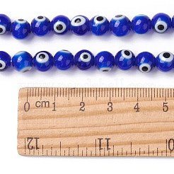 Круглый ручной сглаза Lampwork бисер пряди LAMP-R114-8mm-02