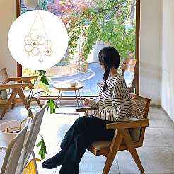 Подвески из латуни в виде сот и желтой кварцевой крошки HJEW-WH0069-33