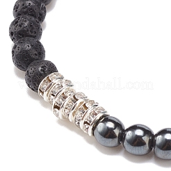 Эластичный браслет из натуральной лавы и синтетического гематита&nbsp;BJEW-JB08472-01