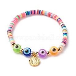 Braccialetto elastico fatto a mano con perline heishi in argilla polimerica&nbsp;BJEW-JB07279