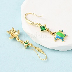 Серьги-подвески с черепаховым принтом из латуни с микропаве из кубических цирконий EJEW-A149-03G