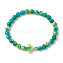 Pulseras elásticas de cuentas de jade blanco sintético para mujeres y hombres&nbsp;BJEW-JB11300-03