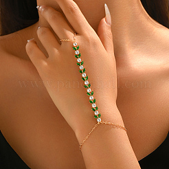 Élégants bracelets esclaves géométriques en laiton pavé de zirconiums cubiques transparents et verts&nbsp;IR6615