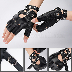 Байкерские перчатки в стиле панк из искусственной кожи с ремнем AJEW-WH20816-051P