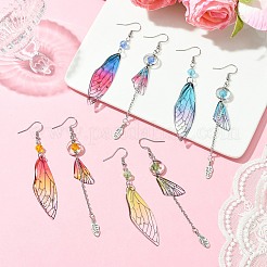 4 комплект 4-х цветных резиновых крыльев с асимметричными серьгами из перьев EJEW-TA00175