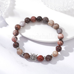 Круглые эластичные браслеты из натурального окаменевшего дерева&nbsp;BJEW-JB12610-02