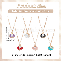 6 set di collane con ciondolo in conchiglia smaltata a 6 colori con perle di plastica per donna&nbsp;NJEW-AN0001-54