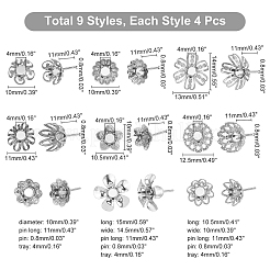 36 шт. 9 стиля сережек-гвоздиков из нержавеющей стали 304 STAS-UN0027-06