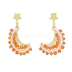 Pendientes colgantes de cuentas de vidrio hechas a mano con forma de luna&nbsp;EJEW-MZ00360-03