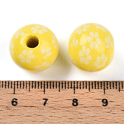 イースターテーマのプリントウッドビーズ  ラウンド  きいろ  14.5~15x15.5~16.5mm  穴：4~4.5mm&nbsp;WOOD-T032-22M