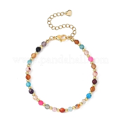 Женские браслеты из круглых бусин из натурального агата и латуни&nbsp;BJEW-JB12852