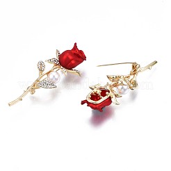 Эмалированная булавка с цветком розы и пластиковой жемчужиной JEWB-N007-051