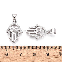 925 подвеска в форме сердца с хамсой из стерлингового серебра с микропаве из прозрачных кубических цирконий STER-N016-100P