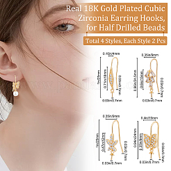8 шт. 4 стильных латунных крючка для сережек с микропаве из кубического циркония KK-BBC0004-31