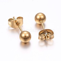 304ステンレススチールスタッドピアス  低刺激性のイヤリング  ラウンド  ゴールドカラー  17x6mm  ピン：0.8mm  12のペア/カード&nbsp;EJEW-H353-03G-6MM