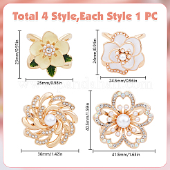 4 шт. 4 стиля цветок цинковый сплав кольцо зажим для шарфа&nbsp;AJEW-DR0002-32