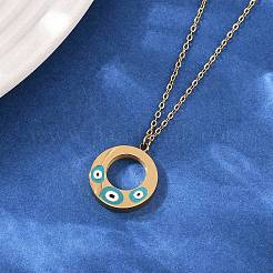 Женские ожерелья с подвеской-кольцом от сглаза из нержавеющей стали 304 NJEW-G176-04G