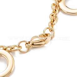 PVD真空メッキ304ステンレススチールチャームブレスレット  リング  ゴールドカラー  7-1/8インチ（18cm）&nbsp;STAS-A052-27G