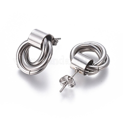 変色しにくい304ステンレススチールスタッドピアス  低刺激性のイヤリング  耳ナッツ  ステンレス鋼色  16.5x16mm  ピン：0.8mm  6のペア/カード&nbsp;EJEW-L241-03P