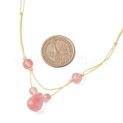 Вишневое кварцевое стекло граненая каплевидная подвеска нейлоновый шнур плетеные регулируемые ожерелья для женщин NJEW-JN05320