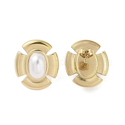 316サージカルステンレススチール&ccbイミテーションパールスタッドピアス（女性用）  18KGP本金メッキ  オーバル  23x20mm&nbsp;LS-STAS-B063-03G-06