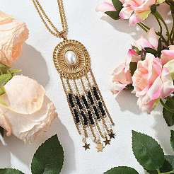 Овальные подвески из богемной нержавеющей стали 304 и искусственного жемчуга NJEW-Z061-10G-02