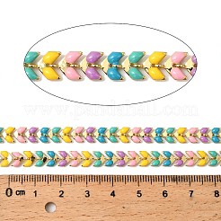 真鍮エナメルリーフリンクチェーン  ハンダ付け  長持ちメッキ  スプールで  ゴールドカラー  カラフル  リンク：6x7x2mm  約32.81フィート（10m）/ロール&nbsp;CHC-F021-02G-02