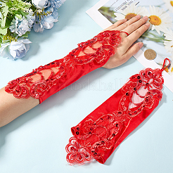Lange Spitzenhandschuhe aus Polyester mit Paillettenstickerei&nbsp;AJEW-WH20006-119C