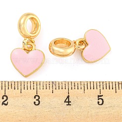 ラックメッキ合金エナメルハートヨーロピアンダングルチャーム  大穴ペンダント  ゴールドカラー  カドミウムフリー＆ニッケルフリー＆鉛フリー  ピンク  22mm  穴：4.8mm  ハート：11.5x11x2mm&nbsp;FIND-B034-21G-01