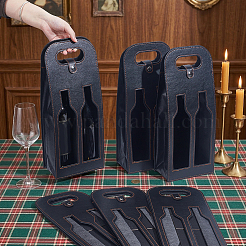 Mehrweg-Verpackungsbeutel aus PU-Kunstleder für zwei Weinflaschen mit Henkeln und Lochgriffen&nbsp;ABAG-WH0063-141