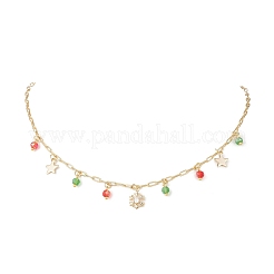 Рождественские латунные снежинки с прозрачными кубическими цирконами и звездой из нержавеющей стали 304 и круглой стеклянной кисточкой NJEW-JN05504