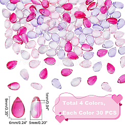 120個4色透明ガラスチャーム  グリッター金粉付き  ティアドロップ  パープル  9x6x5mm  穴：1mm  30個/カラー&nbsp;GGLA-GA0001-03B