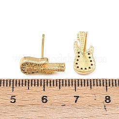 Серьги-гвоздики для гитары с микропаве из прозрачных кубических цирконий из латуни&nbsp;EJEW-F400-08G