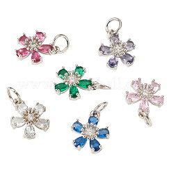 6 шт. 6 цвета латунные подвески с микропаве и кубическим цирконием&nbsp;KK-TA0002-10P