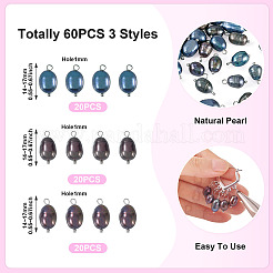 60 шт. 3 стиля окрашенных натуральных культивированных пресноводных жемчуга рисовые подвески PALLOY-CW00005