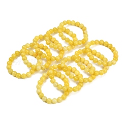 天然黄色玉ビーズストレッチブレスレット  ラウンド  染め  内径：2インチ〜2-1/8インチ（5.2~5.5cm）  ビーズ：10mm&nbsp;BJEW-K212-C-038