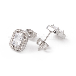 Rechteckige Ohrstecker mit Zirkonia und Strass&nbsp;EJEW-A080-01P