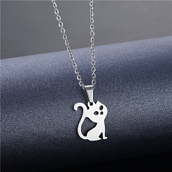 Colliers pendentifs en acier inoxydable en forme de chat&nbsp;PW-WGC1D7E-01