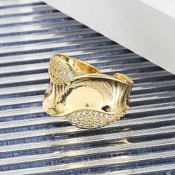 Открытые манжеты из латуни с микропаве и прозрачным цирконием для женщин RJEW-M026-02G-04