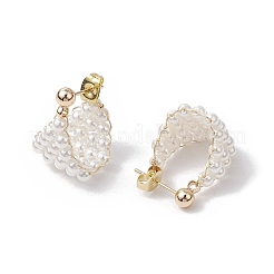 Круглые серьги-кольца из латунной ракушки с жемчугом EJEW-TA00619
