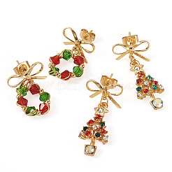 2 пара двух стилей сережек-гвоздиков из сплава стекла с бантом&nbsp;EJEW-TA00699