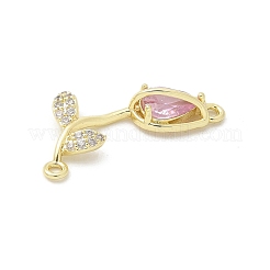 Ciondoli di collegamento in ottone perla rosa e zirconia cubica trasparente&nbsp;LS-KK-G520-01G