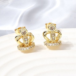 Серьги-гвоздики с короной из латуни с микропаве из прозрачных кубических цирконий для женщин&nbsp;EJEW-G460-04G