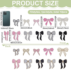 10 шт. 10 стиля бант из стекла и стразов с пластиковыми тканевыми нашивками&nbsp;PATC-FG0003-02