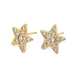 Серьги-гвоздики из латуни с микропаве и прозрачным кубическим цирконием&nbsp;EJEW-K276-13G