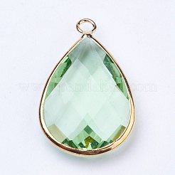Goldfarbene Messingglas-Tropfenanhänger&nbsp;X-GLAA-M006-A-01G
