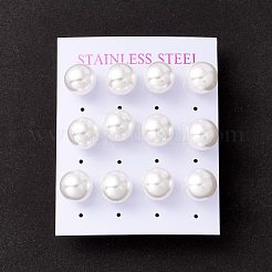6 ペアのシェルパールラウンドボールスタッドピアス  女性用304ステンレスポストイヤリング  ホワイト  ミックスカラー  24x12mm  ピン：1mm&nbsp;EJEW-A067-18B