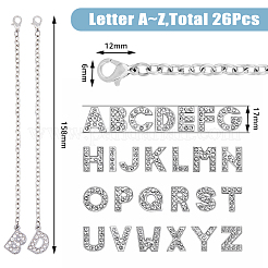 Буква a ~ z сплав микро паве кубический цирконий ручка чашки подвесные украшения HJEW-AB00409