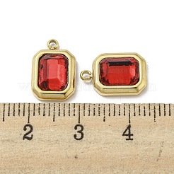 本物の14Kゴールドメッキ304ステンレススチールペンダント  ガラスと  長方形チャーム  レッド  13.5x9x4mm  穴：1.4mm&nbsp;STAS-L022-062G-01