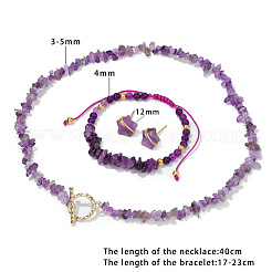 Натуральный аметистовый кристалл с ожерельем из бусин из нержавеющей стали 304 FS-WG0BBF5-01